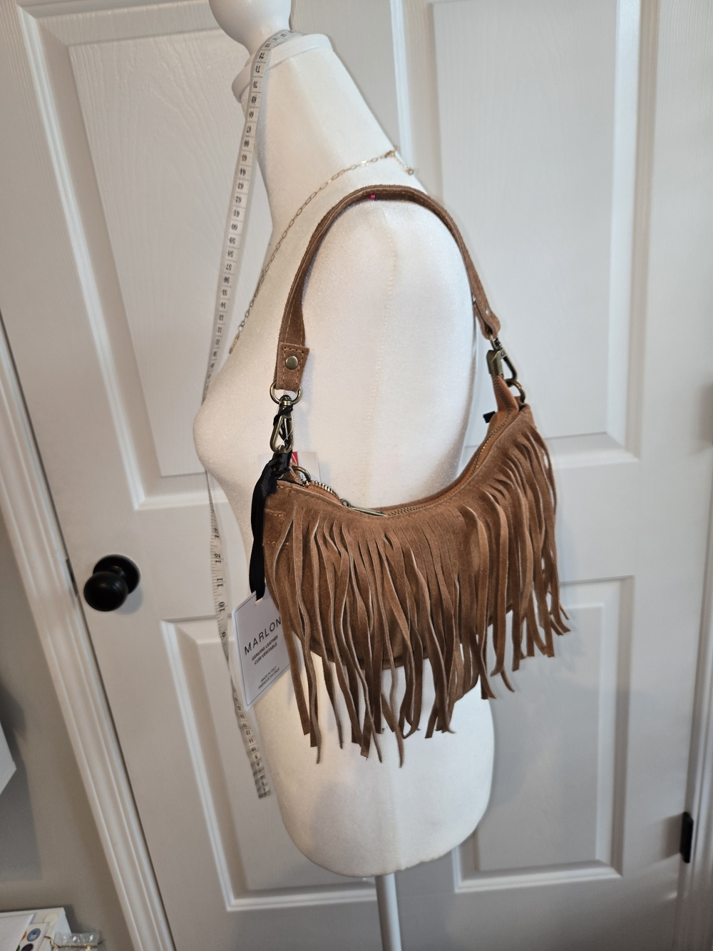Fringe Suede Shoulder Bag in Tan